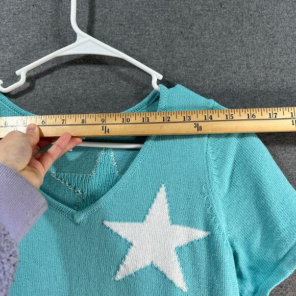 Belle by Kim Gravel Star Short Sleeve Sweater Blue Size Small - Picture 5 of 8